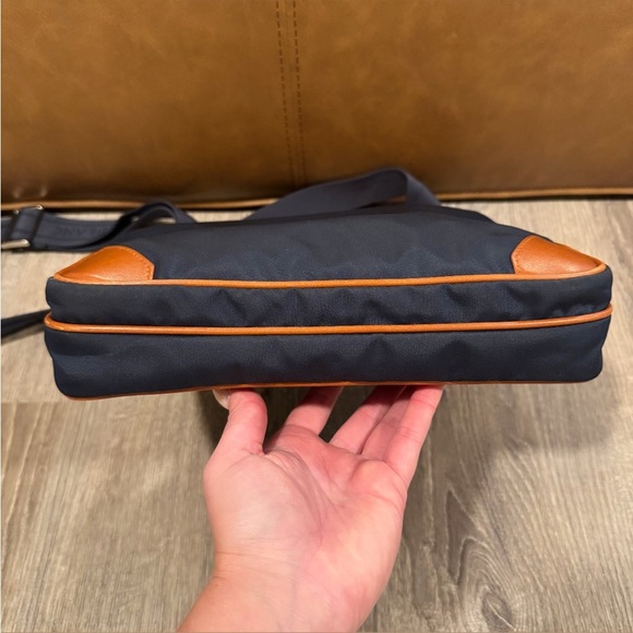 MONTBLANC Navy Blue Canvas & Brown Leather Sartorial Jet Reporter Crossbody Bag - Picture 11 of 16